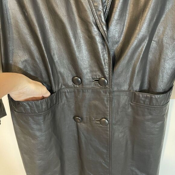 Vintage Global Identity G-III Sz Medium Women’s Black Leather Long Trench Coat - Picture 6 of 13
